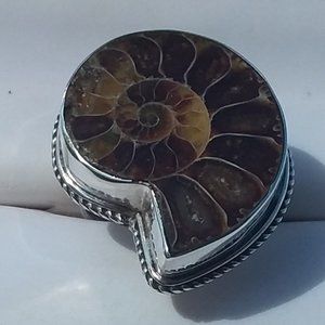 Sterling silver adjustable fossilized ammonite